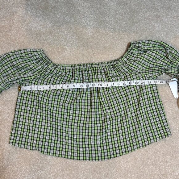 Topshop Check Off the Shoulder Top Green Check Pattern - Size 10 -‎ NWT - Picture 5 of 7